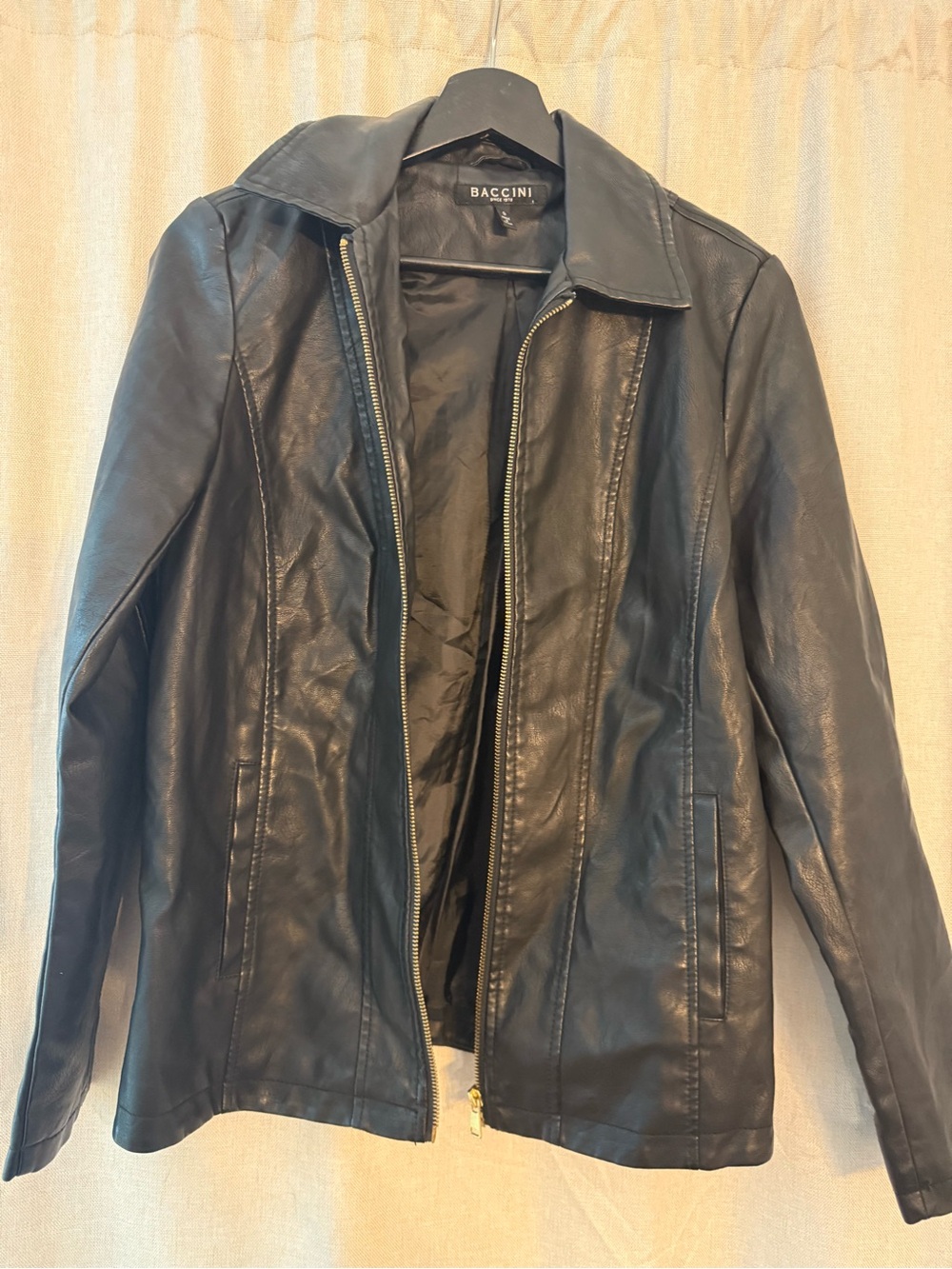 Baccini Black Leather Zip Jacket with Classic Collar